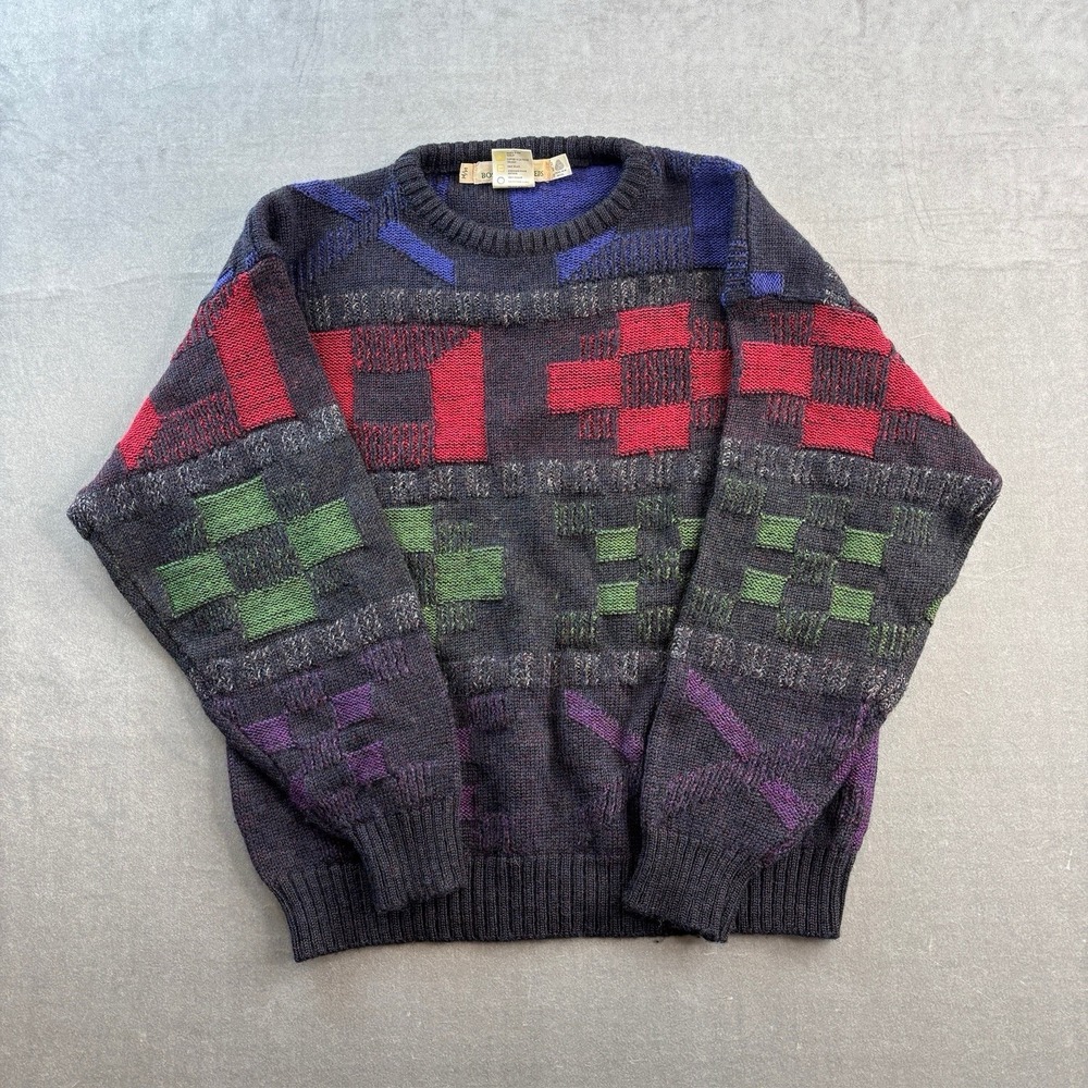 VTG Boston Trader Pure Wool Knit Sweater Colorblock Men's M
